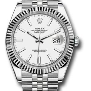 Rolex Steel and White Gold Rolesor Datejust 41 Watch - Fluted Bezel - White Index Dial - Jubilee Bracelet - 126334 wij