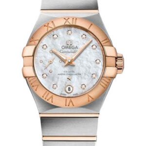 Omega Constellation Co-Axial Master CHRONOMETER Small Seconds Petite Seconde Watch - 27 mm Steel And Red Gold Case - White Mother-Of-Pearl Diamond Dial - 127.20.27.20.55.001