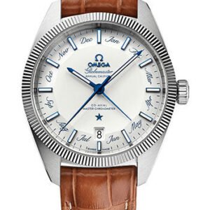 Omega Constellation Globemaster Co-Axial Master Chronometer Annual Calendar Watch - 41 mm Steel Case - Fluted Bezel - Silvery Dial - Light Brown Leather Strap - 130.33.41.22.02.001