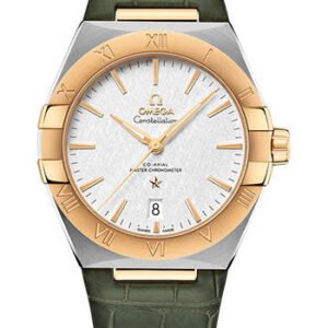 Omega Constellation OMEGA Co-Axial Master Chronometer - 39 mm Steel And Yellow Gold Case - White Silvery Dial - Olive Leather Strap - 131.23.39.20.02.002