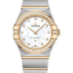 Omega Constellation Manhattan Quartz Watch - 25 mm Steel And Yellow Gold Case - Diamond-Paved Bezel - Mother-Of-Pearl Diamond Dial - 131.25.25.60.55.002