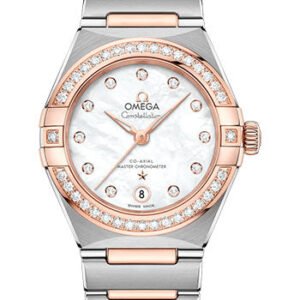 Omega Constellation Manhattan Co-Axial Master Chronometer Watch - 29 mm Steel And Sedna Gold Case - Diamond-Paved Bezel - Mother-Of-Pearl Diamond Dial - 131.25.29.20.55.001