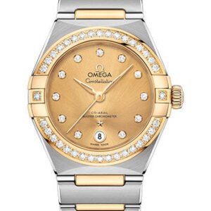 Omega Constellation Manhattan Co-Axial Master Chronometer Watch - 29 mm Steel And Yellow Gold Case - Diamond-Paved Bezel - Champagne Diamond Dial - 131.25.29.20.58.001