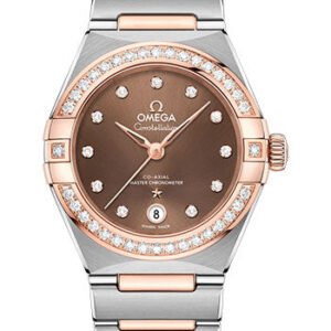 Omega Constellation Manhattan Co-Axial Master Chronometer Watch - 29 mm Steel And Sedna Gold Case - Diamond-Paved Bezel - Brown Diamond Dial - 131.25.29.20.63.001