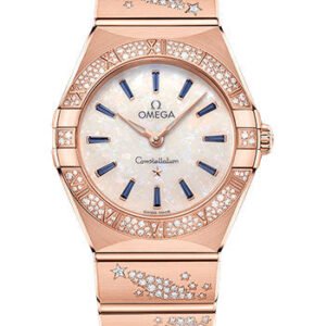 Omega Constellation Quartz - 28 mm Sedna Gold Case - Diamond Bezel - White Opal Sapphire Dial - 131.55.28.60.99.002