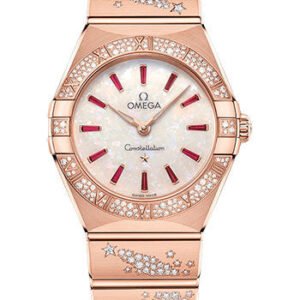 Omega Constellation Quartz - 28 mm Sedna Gold Case - Diamond Bezel - White Opal Ruby Dial - 131.55.28.60.99.003