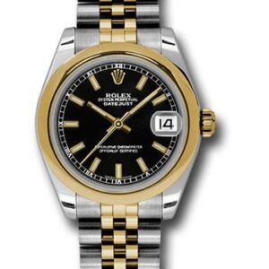 Rolex Steel and Yellow Gold Datejust 31 Watch - Domed Bezel - Black Index Dial - Jubilee Bracelet - 178243 bkij