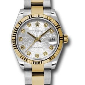 Rolex Steel and Yellow Gold Datejust 31 Watch - Fluted Bezel - Silver Jubilee Diamond Dial - Oyster Bracelet - 178273 sjdo