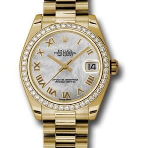 Rolex Yellow Gold Datejust 31 Watch - 48 Diamond Bezel - Mother-Of-Pearl Roman Dial - President Bracelet - 178288 mrp