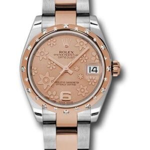 Rolex Steel and Everose Gold Datejust 31 Watch - 24 Diamond Bezel - Pink Champagne Floral Motif Dial - Oyster Bracelet - 178341 pchfo