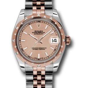 Rolex Steel and Everose Gold Datejust 31 Watch - 24 Diamond Bezel - Pink Index Dial - Jubilee Bracelet - 178341 pij