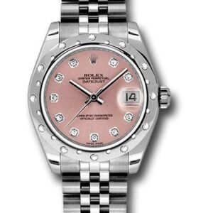 Rolex Steel and White Gold Datejust 31 Watch - 24 Diamond Bezel - Pink Diamond Dial - Jubilee Bracelet - 178344 pdj
