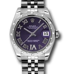 Rolex Steel and White Gold Datejust 31 Watch - 24 Diamond Bezel - Purple Diamond Roman Vi Roman Dial - Jubilee Bracelet - 178344 pudrj