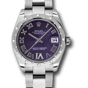 Rolex Steel and White Gold Datejust 31 Watch - 24 Diamond Bezel - Purple Diamond Roman Vi Roman Dial - Oyster Bracelet - 178344 pudro