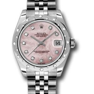 Rolex Steel and White Gold Datejust 31 Watch - 24 Diamond Bezel - Pink Mother-Of-Pearl Diamond Dial - Jubilee Bracelet - 178344 pmdj