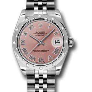 Rolex Steel and White Gold Datejust 31 Watch - 24 Diamond Bezel - Pink Roman Dial - Jubilee Bracelet - 178344 prj