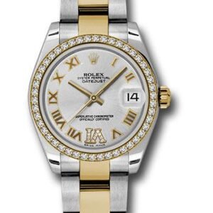 Rolex Steel and Yellow Gold Datejust 31 Watch - 46 Diamond Bezel - Silver Diamond Roman Vi Roman Dial - Oyster Bracelet - 178383 sdro