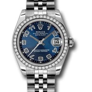 Rolex Steel and White Gold Datejust 31 Watch - 46 Diamond Bezel - Blue Concentric Circle Arabic Dial - Jubilee Bracelet - 178384 blcaj