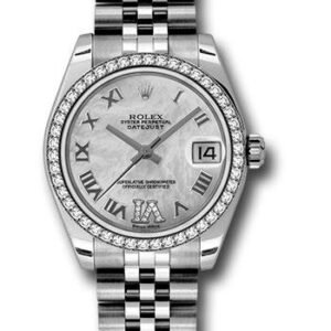 Rolex Steel and White Gold Datejust 31 Watch - 46 Diamond Bezel - Mother-Of-Pearl Diamond Roman Vi Roman Dial - Jubilee Bracelet - 178384 mdrj