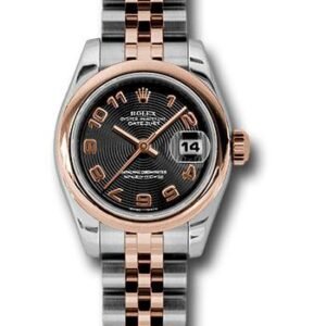 Rolex Steel and Everose Gold Rolesor Lady Datejust 26 Watch - Domed Bezel - Black Concentric Circle Arabic Dial - Jubilee Bracelet - 179161 bkcaj