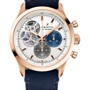 Zenith Chronomaster Open Watch - 39.5 mm Rose Gold Case - Silver Matte Dial - Blue Calfskin Strap - 18.3300.3604/69.C922