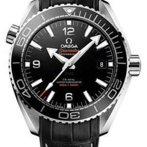 Omega Planet Ocean 600 M Omega Co-axial Master Chronometer Watch - 43.5 mm Steel Case - Unidirectional Black Ceramic Bezel - Black Ceramic Dial - Black Leather Strap - 215.33.44.21.01.001