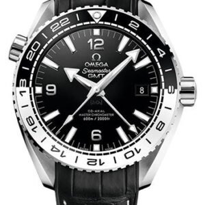 Omega Seamaster Planet Ocean 600 M Co-Axial Master Chronometer GMT Watch - 43.5 mm Steel Case - Bi-Directional Bezel - Black Ceramic Dial - Black Leather Strap - 215.33.44.22.01.001
