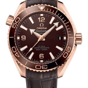 Omega Planet Ocean 600M Co-Axial Master Chronometer Watch - 39.5 mm Sedna Gold Case - Unidirectional Brown Cermaic Bezel - Chocolate Brown Dial - Brown Leather Strap - 215.63.40.20.13.001