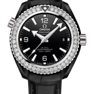 Omega Seamaster Planet Ocean 600M Co-Axial Master Chronometer Watch - 39.5 mm Black Ceramic Case - Unidirectional Bezel - Black Ceramic Dial - Black Leather Strap - 215.98.40.20.01.001