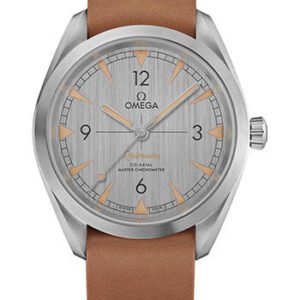 Omega Seamaster Railmaster Omega Co-Axial Master Chronometer Watch - 40 mm Steel Case - Vertically Brushed Grey Dial - Brown Leather Nato Strap - 220.12.40.20.06.001