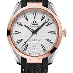 Omega Aqua Terra 150M Co-Axial Master Chronometer Watch - 41 mm Steel And Sedna Gold Case - Silvery Dial - Black Structured Rubber Strap - 220.22.41.21.02.001