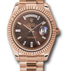 Rolex Everose Gold Day-Date 40 Watch - Fluted Bezel - Chocolate Baguette Diamond Dial - President Bracelet - 228235 chbdp