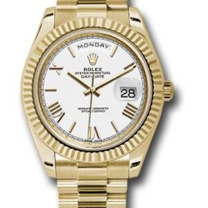 Rolex Yellow Gold Day-Date 40 Watch - Fluted Bezel - White Bevelled Roman Dial - President Bracelet - 228238 wrp
