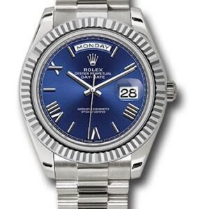 Rolex White Gold Day-Date 40 Watch - Fluted Bezel - Blue Bevelled Roman Dial - President Bracelet - 228239 blrp