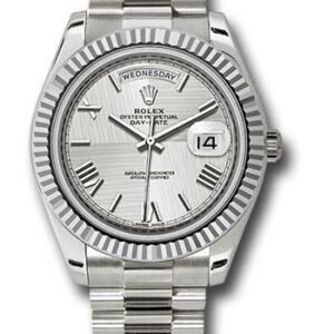 Rolex White Gold Day-Date 40 Watch - Fluted Bezel - Silver Quadrant Motif Bevelled Roman Dial - President Bracelet - 228239 sqmrp