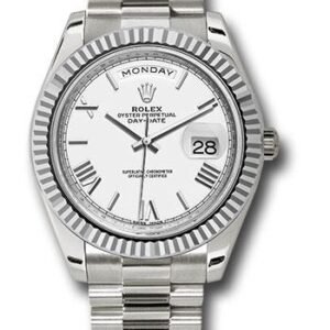 Rolex White Gold Day-Date 40 Watch - Fluted Bezel - White Bevelled Roman Dial - President Bracelet - 228239 wrp
