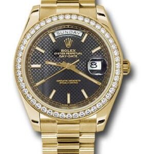 Rolex Yellow Gold Day-Date 40 Watch -  Bezel - Black Diagonal Motif Index Dial - President Bracelet - 228348RBR bkdmip