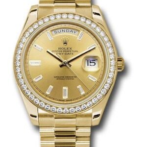 Rolex Yellow Gold Day-Date 40 Watch - Yellow Gold Bezel - Champagne Baguette Diamond Dial - President Bracelet - 228348RBR chbdp