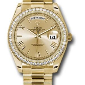 Rolex Yellow Gold Day-Date 40 Watch -  Bezel - Champagne Bevelled Roman Dial - President Bracelet - 228348RBR chrp
