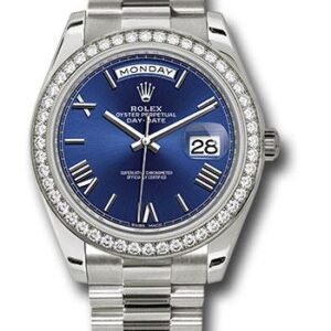Rolex White Gold Day-Date 40 Watch -  Bezel - Blue Bevelled Roman Dial - President Bracelet - 228349RBR blrp