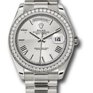 Rolex White Gold Day-Date 40 Watch -  Bezel - Silver Quadrant Motif Bevelled Roman Dial - President Bracelet - 228349RBR sqmrp