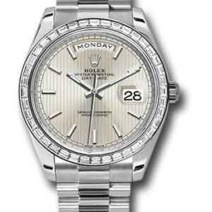Rolex 950 Platinum Day-Date 40 Watch -  Bezel - Silver Strip Motif Index Dial - President Bracelet - 228396TBR ssmip