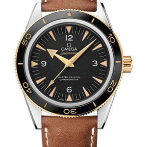 Omega Seamaster 300 Omega Master Co-Axial Watch - 41 mm Steel Case - Yellow Gold Bezel - Black Dial - Brown Leather Strap - 233.22.41.21.01.001