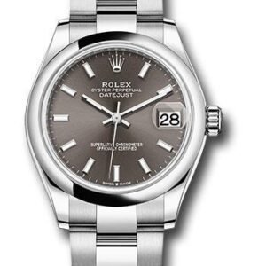 Rolex Steel and White Gold Datejust 31 Watch - Domed Bezel - Dark Grey Index Dial - Oyster Bracelet - 2020 Release - 278240 dkgio