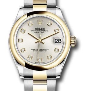 Rolex Steel and Yellow Gold Datejust 31 Watch - Domed Bezel - Silver Diamond Dial - Oyster Bracelet - 278243 sdo