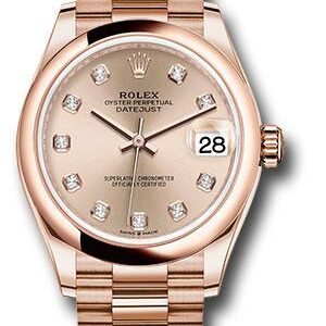 Rolex Everose Gold Datejust 31 Watch - Domed Bezel - Rose Diamond Dial - President Bracelet - 278245 rsdp