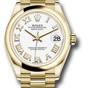 Rolex Yellow Gold Datejust 31 Watch - Domed Bezel - White Roman Dial - President Bracelet - 278248 wrp