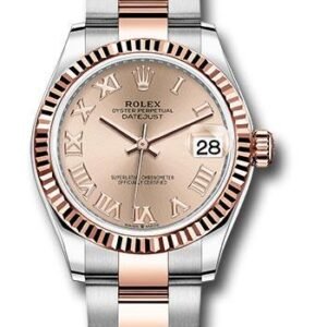 Rolex Steel and Everose Gold Datejust 31 Watch - Fluted Bezel - Dark Rhodium Index Dial - Oyster Bracelet - 278271 roro