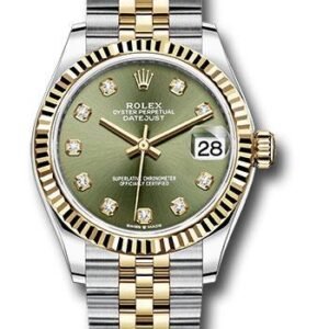 Rolex Steel and Yellow Gold Datejust 31 Watch - Fluted Bezel - Olive Green Diamond Dial - Jubilee Bracelet - 278273 ogdj