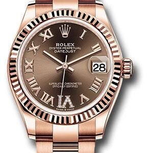 Rolex Everose Gold Datejust 31 Watch - Fluted Bezel - Chocolate Diamond Six Dial - Oyster Bracelet - 278275 chodr6o